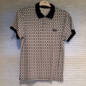 Men's Black and White Patterned Polo Shirt